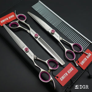 7" left-handed Pro. Pet Grooming Shears 3Pcs Set -Silver-Red