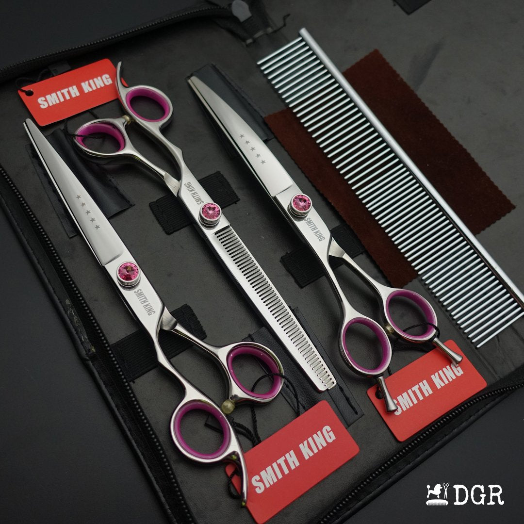 7" left-handed Pro. Pet Grooming Shears 3Pcs Set -Silver-Red