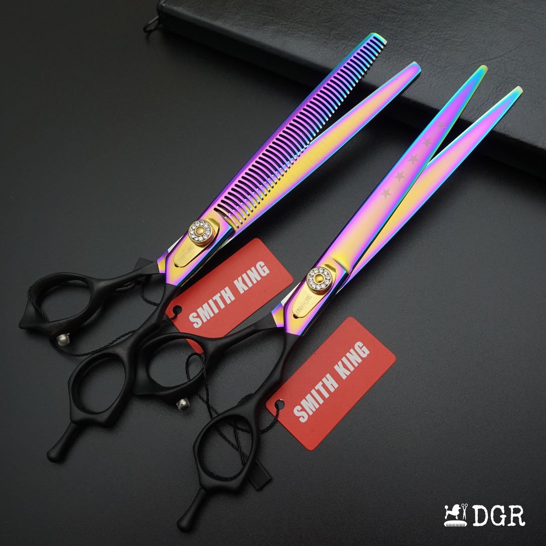 8" Professional Pet Grooming Straight &Thinning Scissors 2Pcs - Rainbow