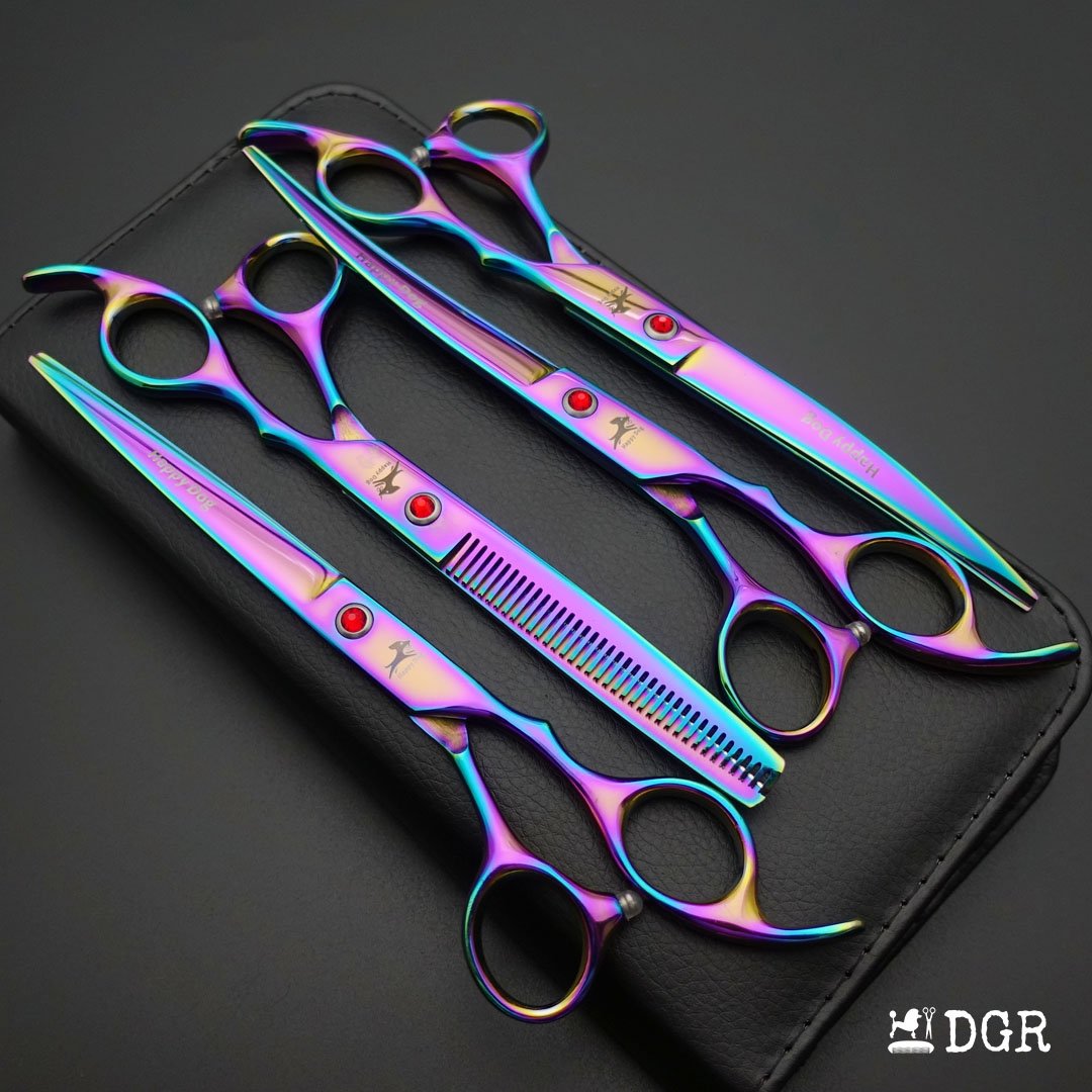 7" Professional Pet Grooming 4Pcs shears-happy dog - (Rainbow)