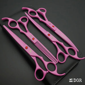 7" Professional Pet Grooming 4Pcs shears-happy dog - (Red)