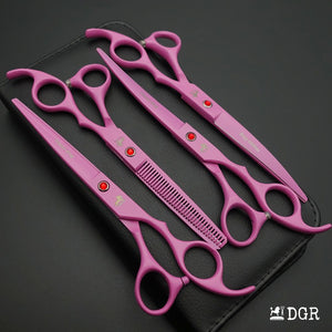 7" Professional Pet Grooming 4Pcs shears-happy dog - (Pink)