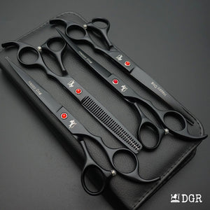 7" Professional Pet Grooming 4Pcs shears-happy dog - (Black)