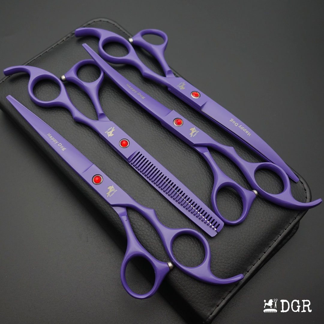 7" Professional Pet Grooming 4Pcs shears-happy dog - (Purple)