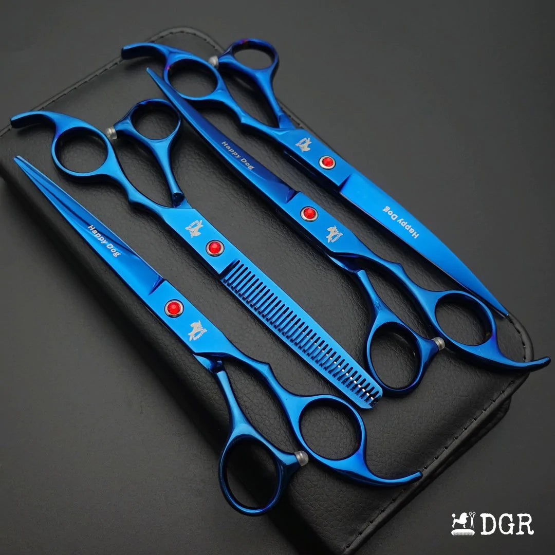 7" Professional Pet Grooming 4Pcs shears-happy dog - (Red)