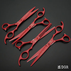 7" Professional Pet Grooming 4Pcs shears-happy dog - (Red)