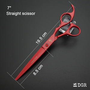 7" Professional Pet Grooming 4Pcs shears-happy dog - (Red)