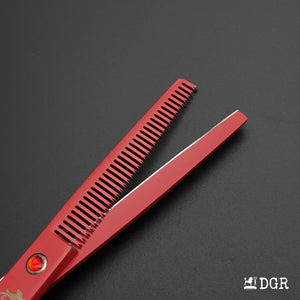 7" Professional Pet Grooming 4Pcs shears-happy dog - (Red)