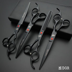 7" Professional Pet Grooming 4Pcs shears-happy dog - (Black)