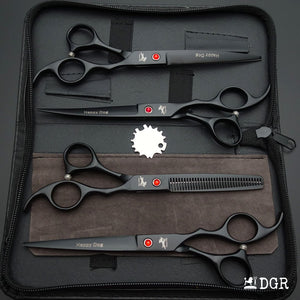 7" Professional Pet Grooming 4Pcs shears-happy dog - (Black)