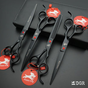 7" Professional Pet Grooming 4Pcs shears-happy dog - (Black)