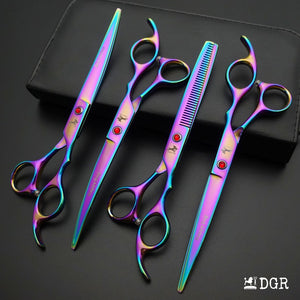 7" Professional Pet Grooming 4Pcs shears-happy dog - (Rainbow)