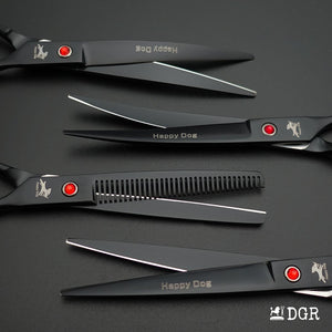 7" Professional Pet Grooming 4Pcs shears-happy dog - (Black)