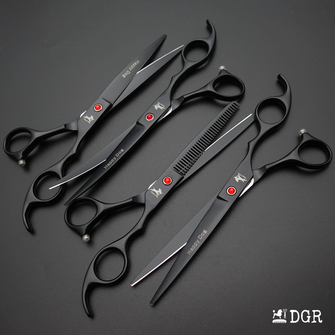 7" Professional Pet Grooming 4Pcs shears-happy dog - (Black)