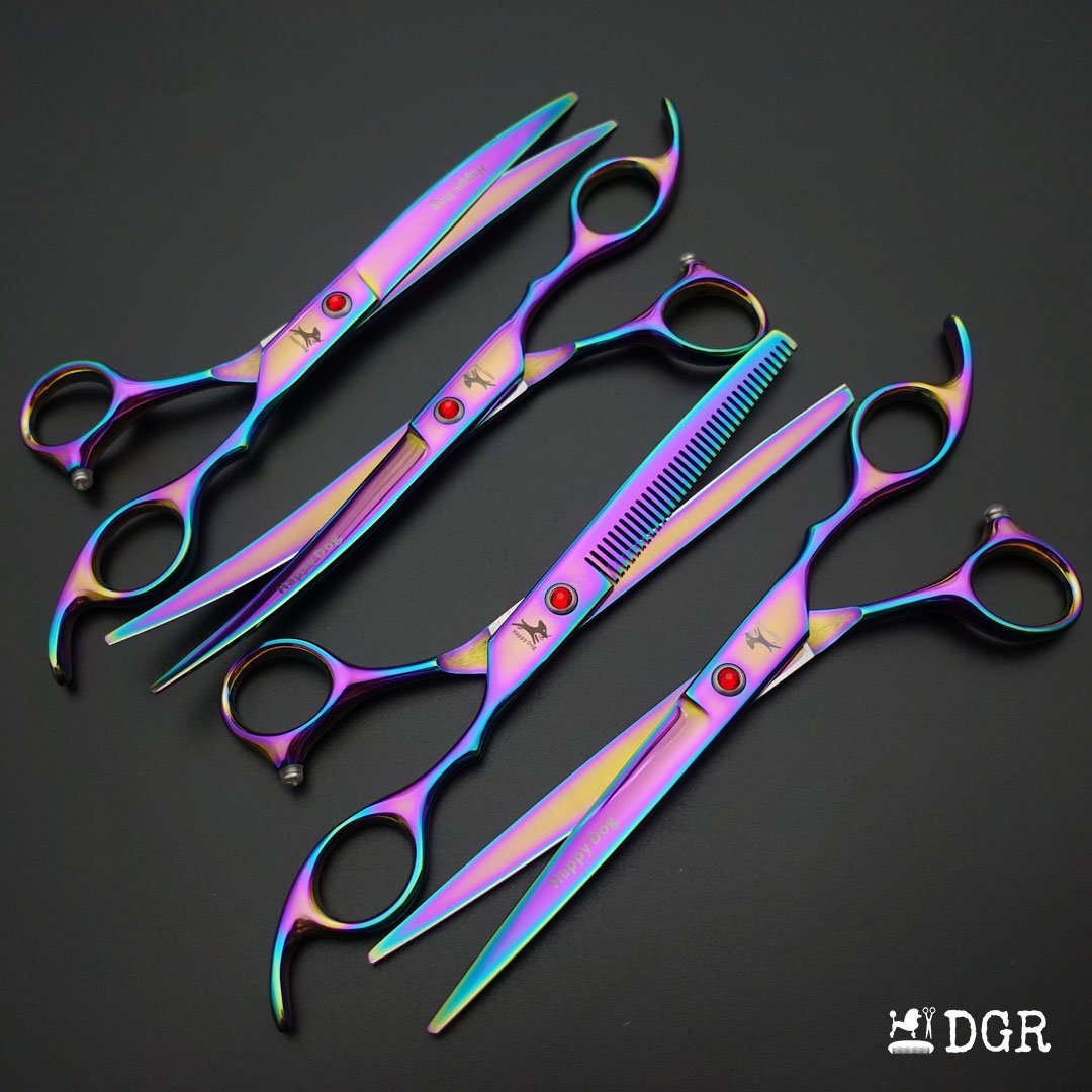 7" Professional Pet Grooming 4Pcs shears-happy dog - (Rainbow)