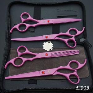 7" Professional Pet Grooming 4Pcs shears-happy dog - (Pink)