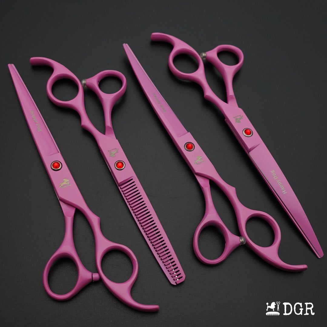 7" Professional Pet Grooming 4Pcs shears-happy dog - (Pink)