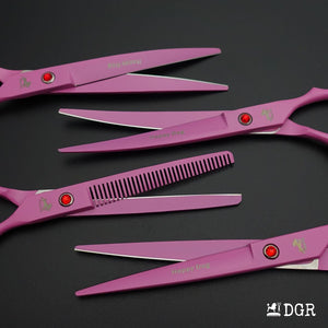 7" Professional Pet Grooming 4Pcs shears-happy dog - (Pink)