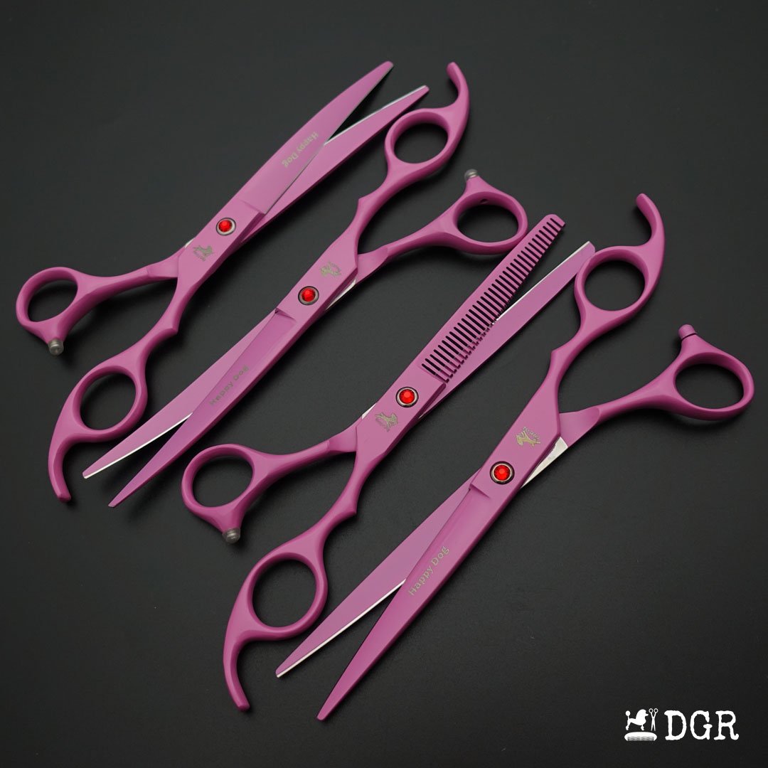 7" Professional Pet Grooming 4Pcs shears-happy dog - (Pink)