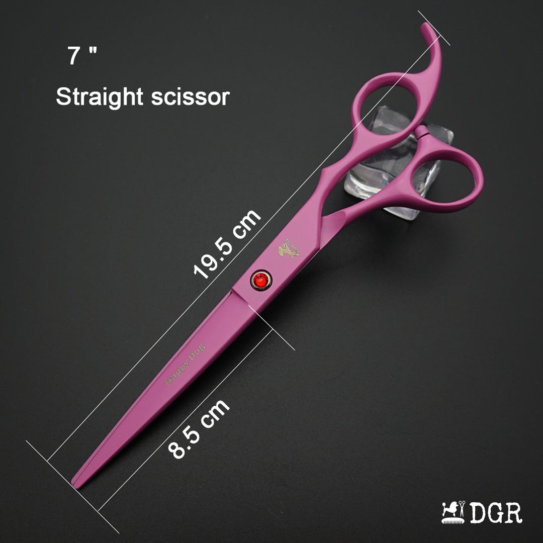 7" Professional Pet Grooming 4Pcs shears-happy dog - (Pink)