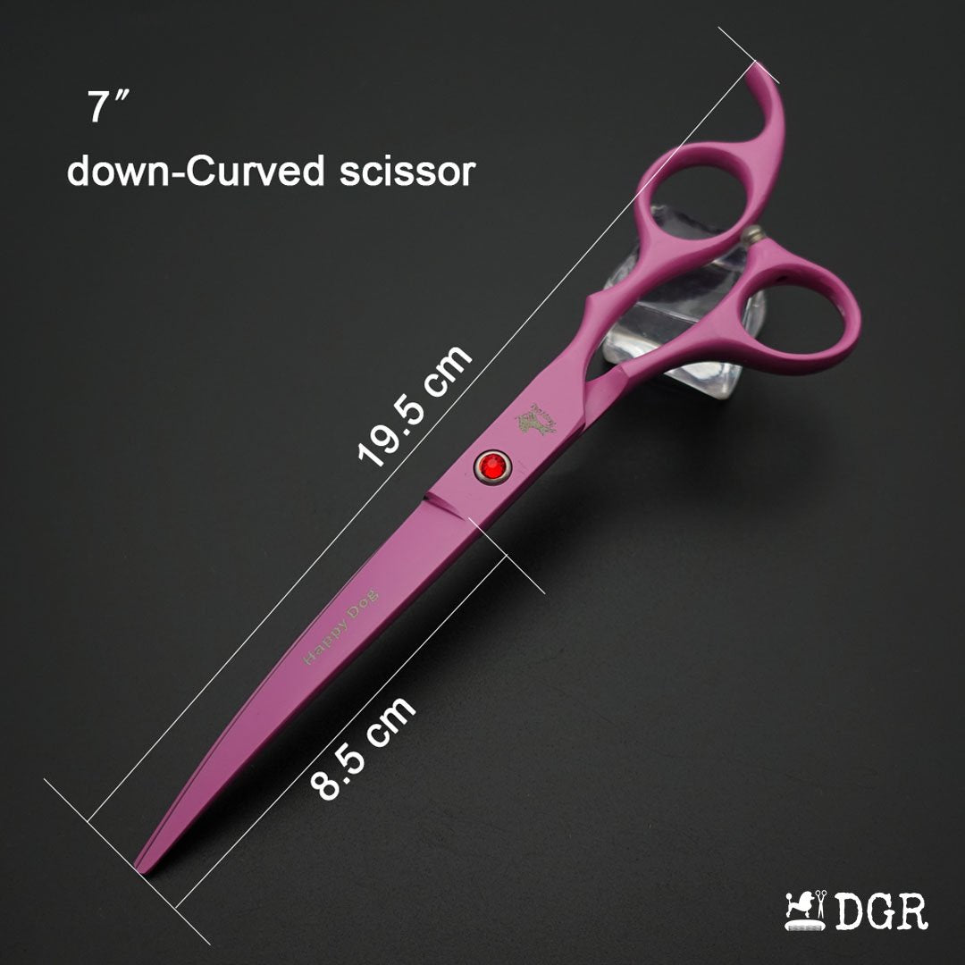 7" Professional Pet Grooming 4Pcs shears-happy dog - (Pink)