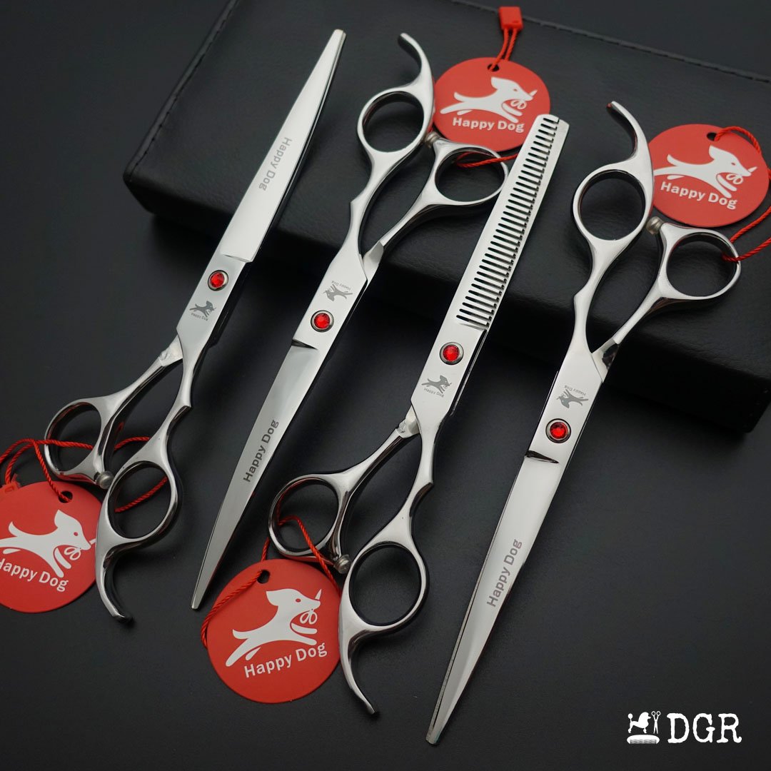 7" Professional Pet Grooming 4Pcs shears-happy dog - (Silver)