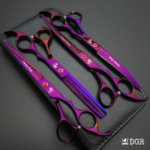 7" Professional Pet Grooming 4Pcs shears-happy dog - (Violet)