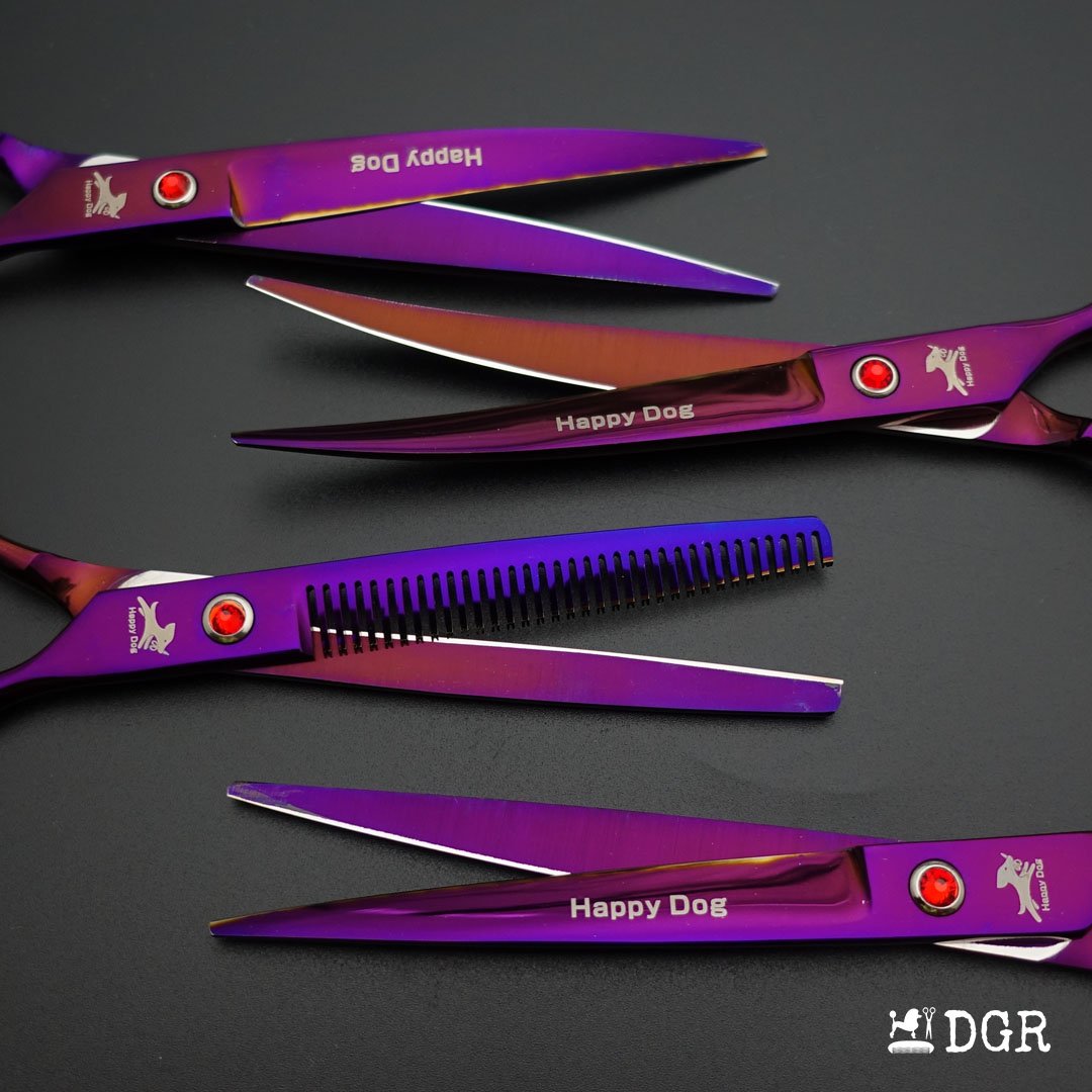 7" Professional Pet Grooming 4Pcs shears-happy dog - (Violet)