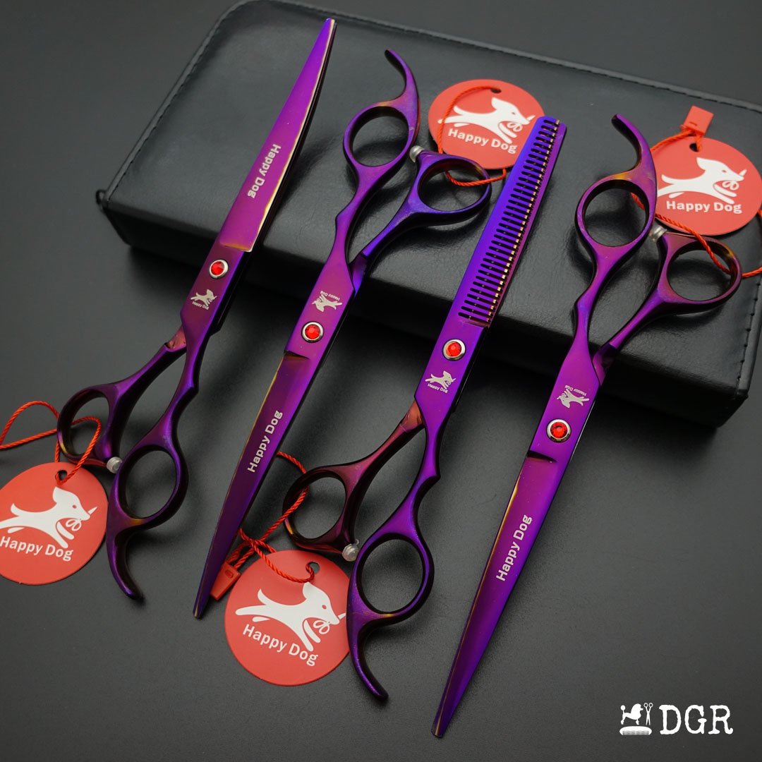 7" Professional Pet Grooming 4Pcs shears-happy dog - (Violet)