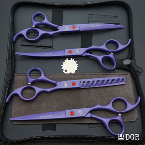 7" Professional Pet Grooming 4Pcs shears-happy dog - (Purple)