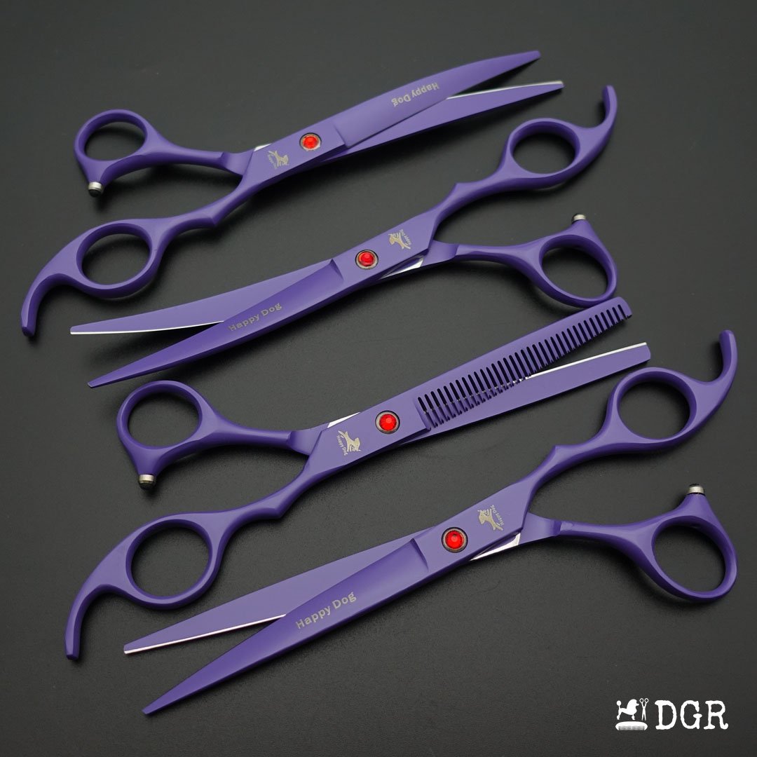 7" Professional Pet Grooming 4Pcs shears-happy dog - (Purple)