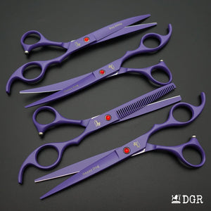 7" Professional Pet Grooming 4Pcs shears-happy dog - (Purple)