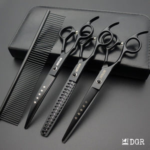 7" left-handed Pro. Pet Grooming Shears 3Pcs Set -Black-Comb