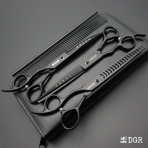 7" left-handed Pro. Pet Grooming Shears 3Pcs Set -Black-Comb