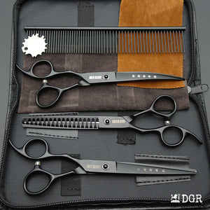 7" left-handed Pro. Pet Grooming Shears 3Pcs Set -Black-Comb