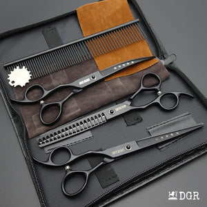 7" left-handed Pro. Pet Grooming Shears 3Pcs Set -Black-Comb