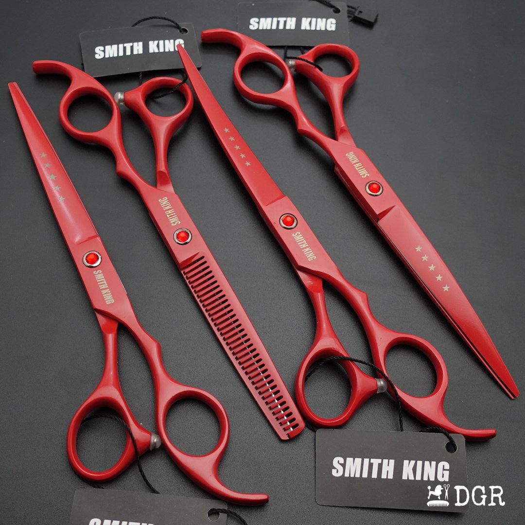 7" Professional Pet Grooming Shears Set (4 Pcs - Red)