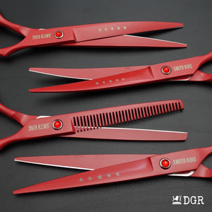 7" Professional Pet Grooming Shears Set (4 Pcs - Red)