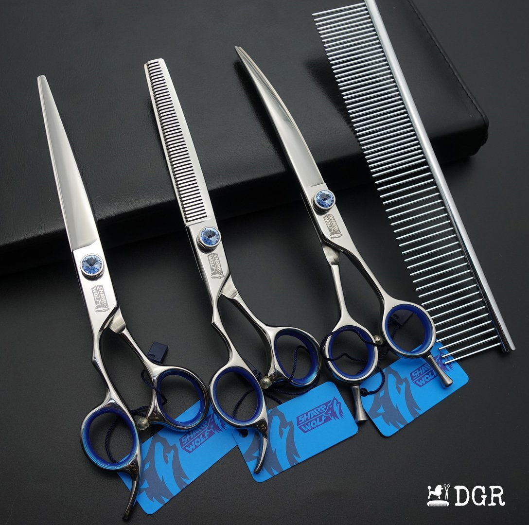 7" left-handed Pro. Pet Grooming Shears 3Pcs Set -Silver