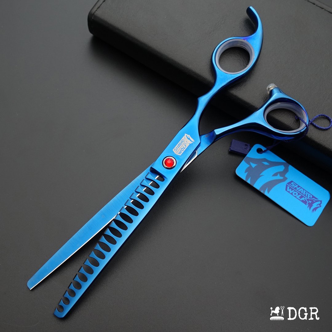 7" Professional Pet Grooming Thinning Scissors (Blue)