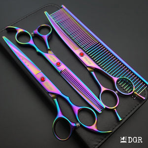 7“  Pro. PET GROOMING Shears 3Pcs set-Rainbow