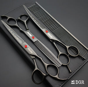 7“  Pro. PET GROOMING Shears 3Pcs set-Black glaze