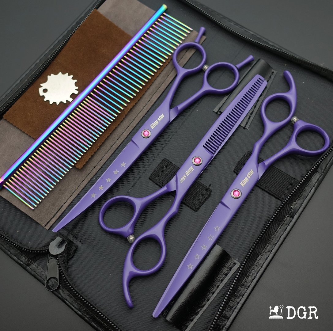 7“  Pro. PET GROOMING Shears 3Pcs set-Purple