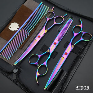 7“  Pro. PET GROOMING Shears 3Pcs set-Rainbow