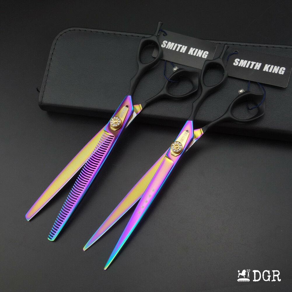 8" Professional Pet Grooming Straight &Thinning Scissors 2Pcs - Rainbow